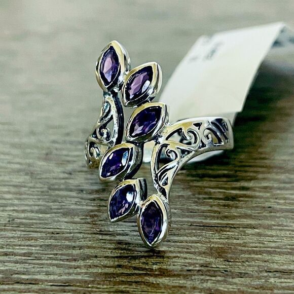 Amethyst Sterling Silver Scroll Swirl Cutout Ring 8 - Picture 2 of 6